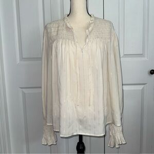NEW a.n.a Ivory Smocked Blouse Ruffle Details Boho Peasant style Rayon Flowy